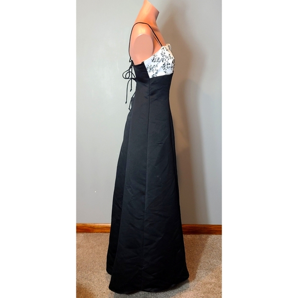 Vintage Prom Dress Gown 90s Corset Lace Up Back Y2K Black White Whimsical - Picture 4 of 12